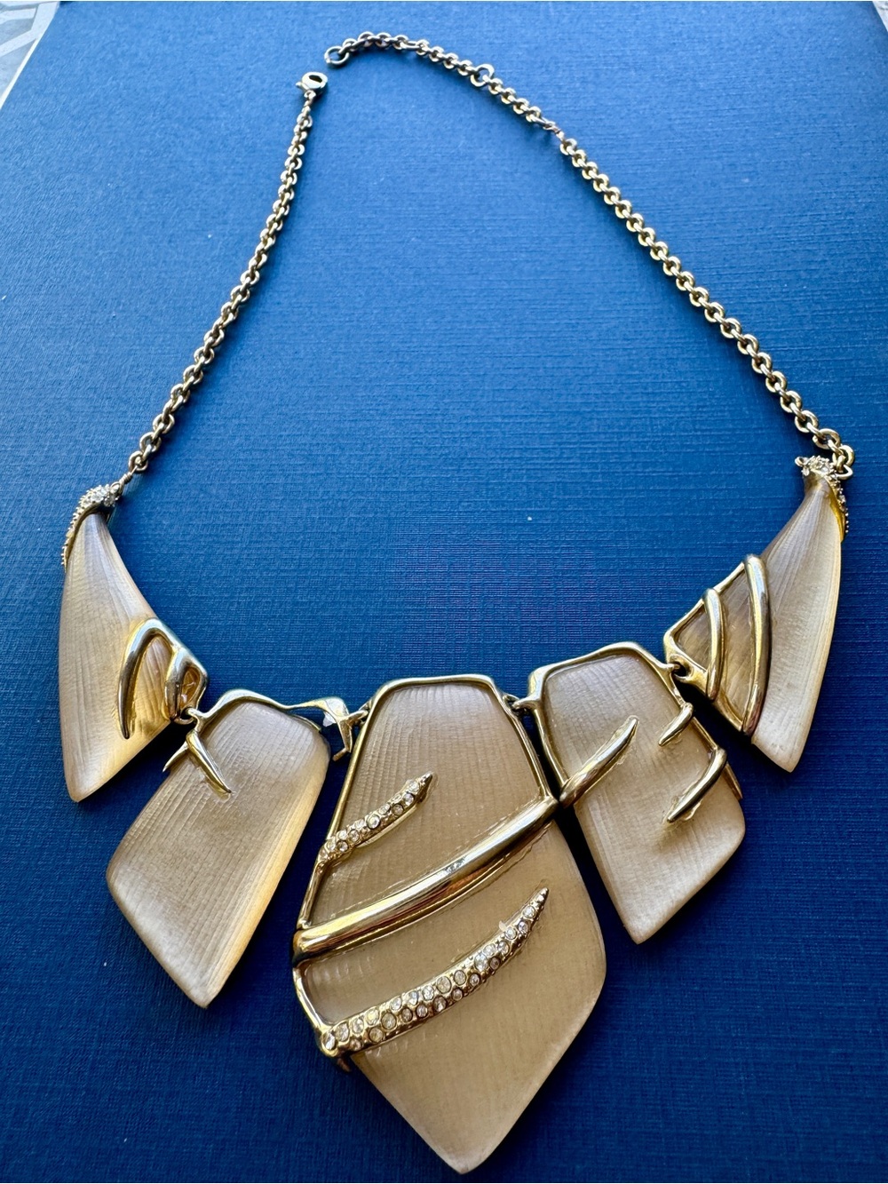 Alexis Bittar Gold-Toned Sculptural Lucid Bib Necklace with Pavé Crystal accents - Picture 3 of 4